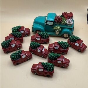 Red and Teal Decorative Truck Set